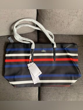 Lacoste L.12.12 Concept Tote handbag red strips NWT